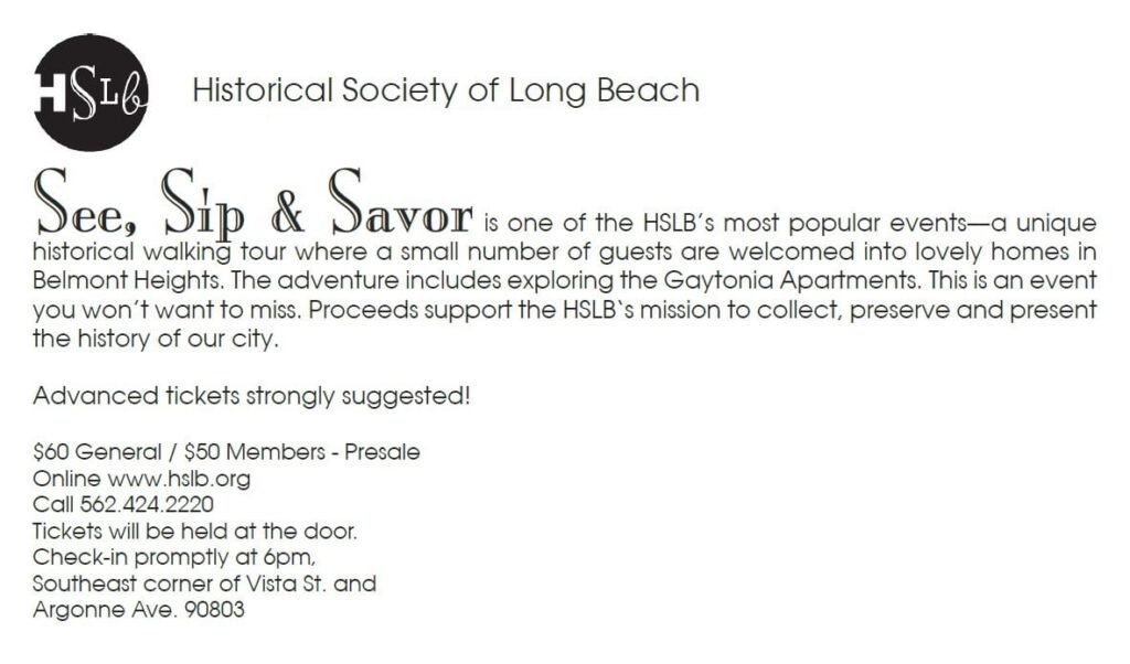 See sip and savor Historical society of long beach back