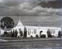 Long beach church in black and white vintage photograph